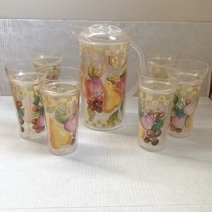 Vintage 1970’s Plastic Patio Pitcher Set Napa Valley with fruit print